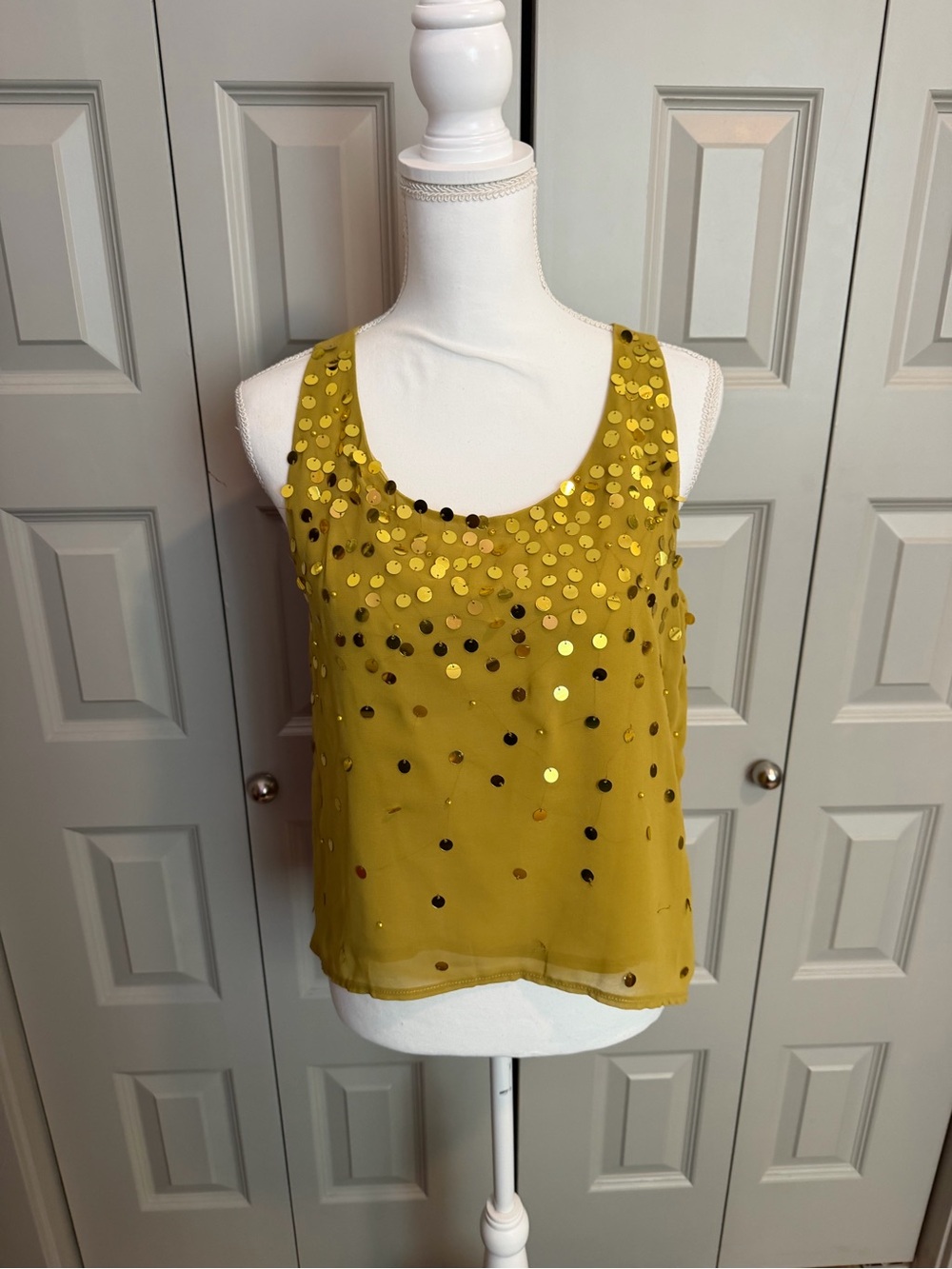 Lulu's Mustard Sequin Scoop Neck Tank